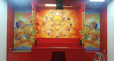 五股宮廟｜神龕主視覺背景牆 金龍主視覺背景牆設計輸出與現場裱貼安裝施工